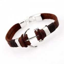 Mens Trendy Leather Bracelet With Anchor Design